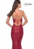 Picture of: Fitted Stretch Sequin Dress with Open Back and Defined Cups in Red, Style: 31291, Detail Picture 5