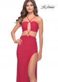 Picture of: Unique Jersey Gown with Front Cut Outs and Criss Cross Straps in Red, Style: 31293, Detail Picture 5