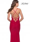 Picture of: Ruched Prom Dress with Sheer Rhinestone Bodice in Red, Style: 31337, Detail Picture 5
