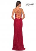 Picture of: Beaded Lace Long Dress with Illusion Bodice in Red, Style: 31359, Detail Picture 5