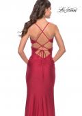 Picture of: Criss Cross Cut Out Rhinestone Jersey Dress in Red, Style: 31399, Detail Picture 5