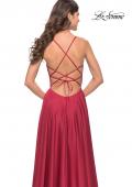 Picture of: A-Line Satin Gown with Deep V and Slit in Red, Style: 31533, Detail Picture 5