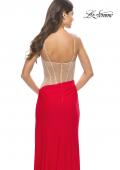Picture of: Prom Dress with Rhinestone Sheer Bodice and Asymmetrical Skirt in Red, Style: 31537, Detail Picture 5