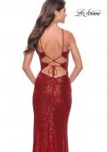 Picture of: Stretch Sequin Dress with Unique Front Cut Outs in Red, Style: 31549, Detail Picture 5