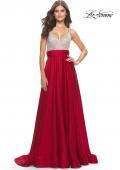 Picture of: Satin Gown with Sheer Rhinestone Bodice in Red, Style: 31592, Detail Picture 5