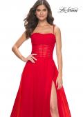 Picture of: A-line Square Neck Tulle Ballgown with Illusion Waist in Red, Style: 32017, Detail Picture 5