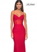 Picture of: Jersey Dress with Illusion Waist and Bustier Top in Red, Style: 32258, Detail Picture 5
