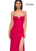 Picture of: Open Back Prom Dress with Rhinestone Detail Neckline in Red , Style 32851, Detail Picture 5