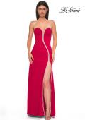 Picture of: Fabulous Jersey Dress with Rhinestones Lining the Top and HIgh Slit in Red , Style 32854, Detail Picture 5