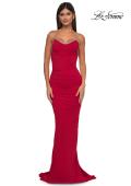Picture of: Ruched Long Prom Dress with Low Back and Rhinestone Details in Red , Style: 32970, Detail Picture 5