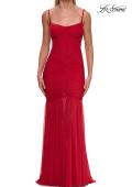 Picture of: Ruched Mesh Fitted Gown with Sheer Flared Hem in Red, Style: 33437, Detail Picture 5