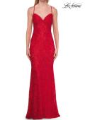 Picture of: Lace Fitted Gown with Crisscross Back and Rhinestones in Red, Style: 33514, Detail Picture 5