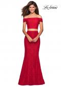 Picture of: Lace Two Piece Off the Shoulder Dress with Rhinestones in Red, Style: 27443, Detail Picture 6
