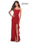Picture of: Ruffle Prom Dress with Scoop Neck and Lace Up Back in Red, Style: 28294, Detail Picture 6