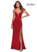 Picture of: Long Prom Dress with Faux Strappy Open Back in Red, Style: 28461, Detail Picture 6