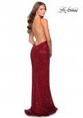 Picture of: HIgh Neck Sequin Gown with Open Back and Slit in Red, Style: 28529, Detail Picture 6