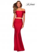 Picture of: Two Piece Neon Off the Shoulder Jersey Prom Dress in Red, Style: 28578, Detail Picture 6
