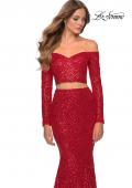 Picture of: Lace Sleeve Lace and Sequin Two Piece Prom Dress in Red, Style: 28666, Detail Picture 6