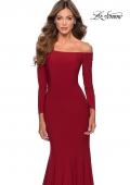 Picture of: Off the Shoulder Long Sleeve Jersey Prom Dress in Red, Style: 28754, Detail Picture 6