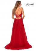 Picture of: Tulle Prom Dress with Floral Detail and Side Slit in Red, Style: 28985, Detail Picture 6
