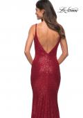 Picture of: Long Stretch Sequin Gown with Low Back in Red, Detail Picture 6