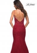 Picture of: Mermaid Lace Prom Dress with Sheer Jeweled Bodice in Red, Detail Picture 6