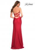 Picture of: Strapless Evening Dress with Ruffle on Slit in Red, Detail Picture 6