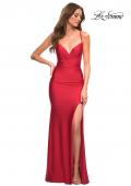 Picture of: Intricate Criss-Cross Ruched Bodice Prom Dress in Red, Detail Picture 6