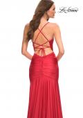 Picture of: Long Jersey Ruched Gown with Dramatic Skirt in Red, Detail Picture 6