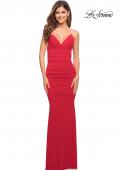 Picture of: Rhinestone Strap Net Jersey Dress with Ruching in Red, Style: 30793, Detail Picture 6