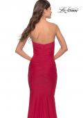 Picture of: Elegant Ruched Strapless Gown with Deep V in Red, Style: 31226, Detail Picture 6