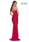 Picture of: Intricate Lace Up Back Jersey Gown with Ruching in Red, Style: 31330, Detail Picture 6