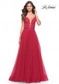 Picture of: A Line Tulle Gown with Lace Bodice and V Back in Red, Style: 31507, Detail Picture 6