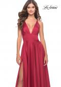 Picture of: A-Line Satin Gown with Deep V and Slit in Red, Style: 31533, Detail Picture 6
