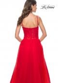 Picture of: A-line Square Neck Tulle Ballgown with Illusion Waist in Red, Style: 32017, Detail Picture 6