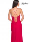 Picture of: Fitted Jersey Dress with Fishnet Rhinestone Illusion Bustier Top in Red, Style: 32230, Detail Picture 6