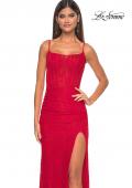 Picture of: Stretch Lace Gown with Boning Detail and Lace Up Back in Red, Style: 32237, Detail Picture 6