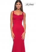 Picture of: Mermaid Jersey Gown with Bustier Top and Lace Up Back in Red, Style: 32268, Detail Picture 6