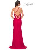 Picture of: Open Back Prom Dress with Rhinestone Detail Neckline in Red , Style 32851, Detail Picture 6