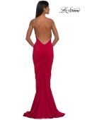 Picture of: Ruched Long Prom Dress with Low Back and Rhinestone Details in Red , Style: 32970, Detail Picture 6