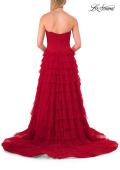 Picture of: Strapless Tiered Ruffle Gown with Pleated Bodice and Front Slit in Red, Style: 33202, Detail Picture 6