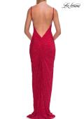 Picture of: Rhinestone Cowl Neck Gown with Open Back and Ruching in Red, Style: 33302, Detail Picture 6
