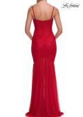 Picture of: Ruched Mesh Fitted Gown with Sheer Flared Hem in Red, Style: 33437, Detail Picture 6