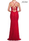 Picture of: Lace Fitted Gown with Crisscross Back and Rhinestones in Red, Style: 33514, Detail Picture 6