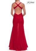 Picture of: Ruched Mesh Gown with Cutout Back in Red, Style: 33626, Detail Picture 6