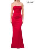 Picture of: Strapless Satin Gown with Ruching and Lace-Up Back in Red, Style: 33654, Detail Picture 6