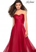 Picture of: Strapless Chiffon Dress with Criss Cross Bodice Detail in Red, Style: 27515, Detail Picture 7
