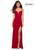 Picture of: Form Fitting Long Jersey Dress with Ruching in Red, Style: 27564, Detail Picture 7