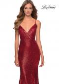 Picture of: Metallic Sequined Mermaid Dress with Lace Up Back in Red, Style: 28469, Detail Picture 7