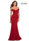 Picture of: Long Off the Shoulder Prom Dress with Lace Up Back in Red, Style: 28545, Detail Picture 7